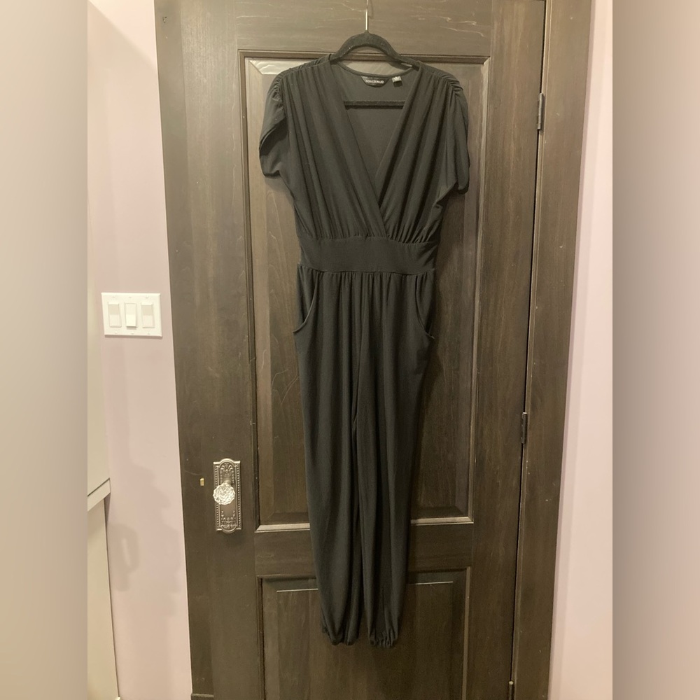 Nina Leonard Black Short Sleeve Wrap Jumpsuit